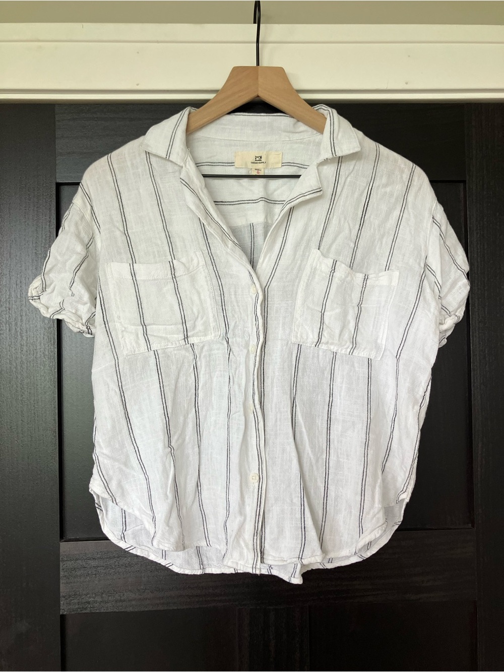 Thread & Supply White Button-Up Shirt with Black Stripes